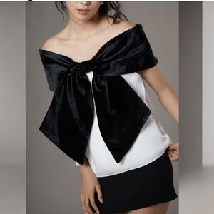 ANTHROPOLOGIE Mare Mare Color Block Off The Shoulder Velvet Bow Top NEW